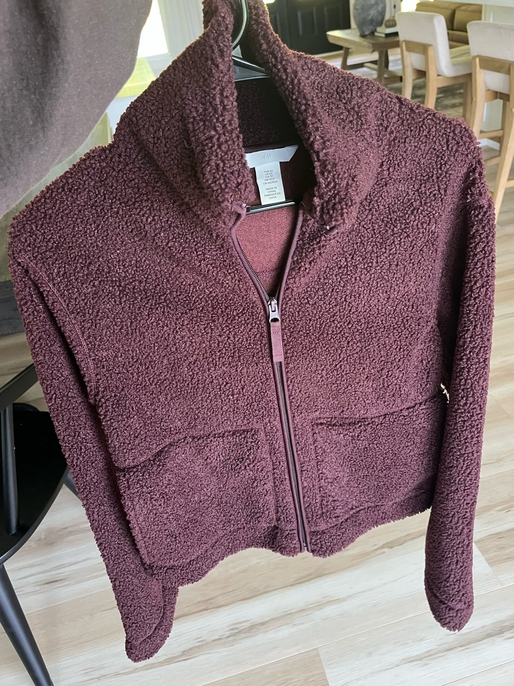 Burgundy fleece sherpa zip jacket